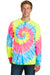 Port & Company PC147LS Mens Tie-Dye Long Sleeve Crewneck T-Shirt Neon Rainbow Front
