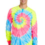 Port & Company Mens Tie-Dye Long Sleeve Crewneck T-Shirt - Neon Rainbow