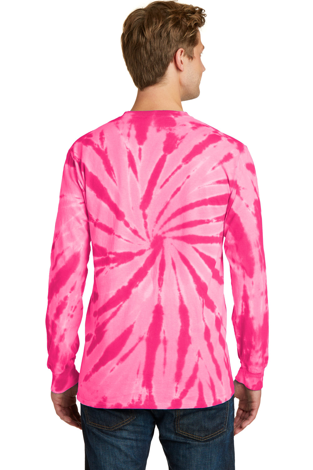 Port & Company PC147LS Mens Tie-Dye Long Sleeve Crewneck T-Shirt Pink Back