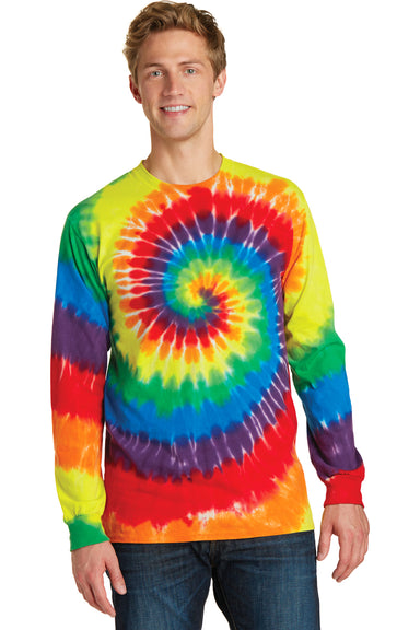 Port & Company PC147LS Mens Tie-Dye Long Sleeve Crewneck T-Shirt Rainbow Front