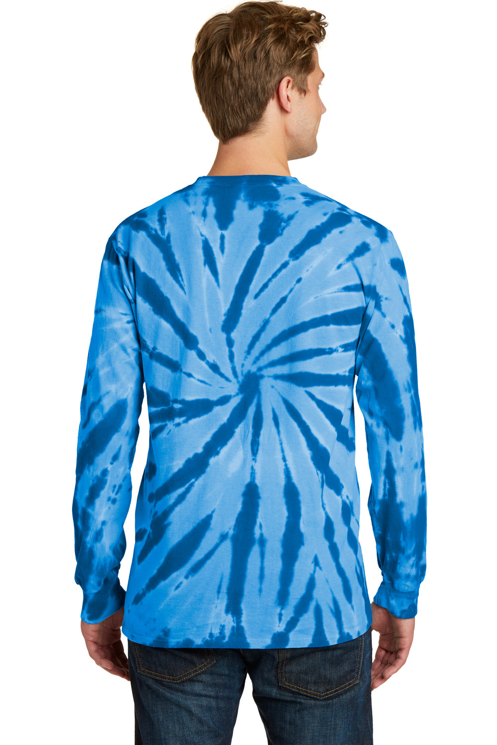 Port & Company PC147LS Mens Tie-Dye Long Sleeve Crewneck T-Shirt Royal Blue Back