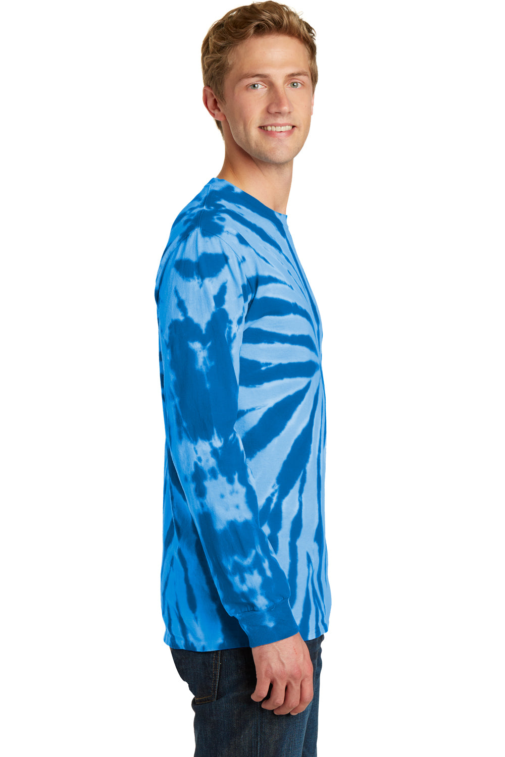 Port & Company PC147LS Mens Tie-Dye Long Sleeve Crewneck T-Shirt Royal Blue Side