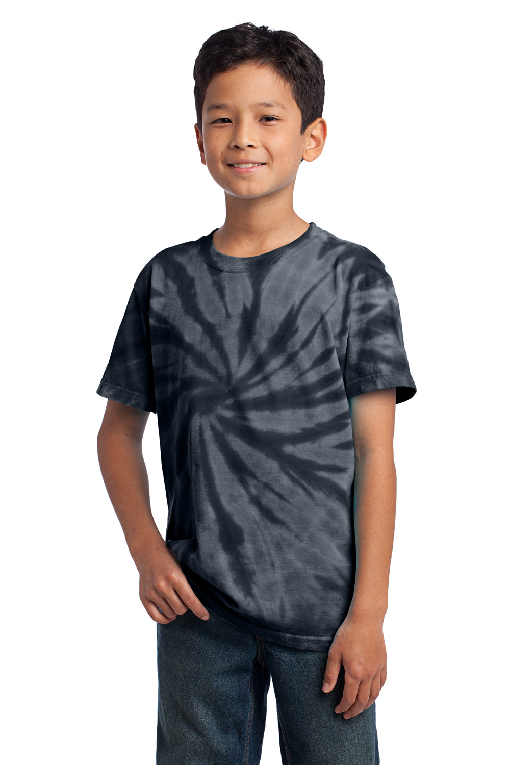 Port & Company PC147Y Youth Tie-Dye Short Sleeve Crewneck T-Shirt Black Front