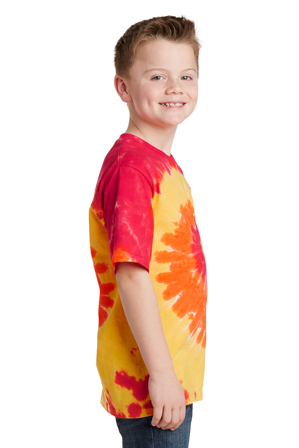 Port & Company PC147Y Youth Tie-Dye Short Sleeve Crewneck T-Shirt Blaze Rainbow Side