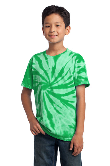 Port & Company PC147Y Youth Tie-Dye Short Sleeve Crewneck T-Shirt Kelly Green Front