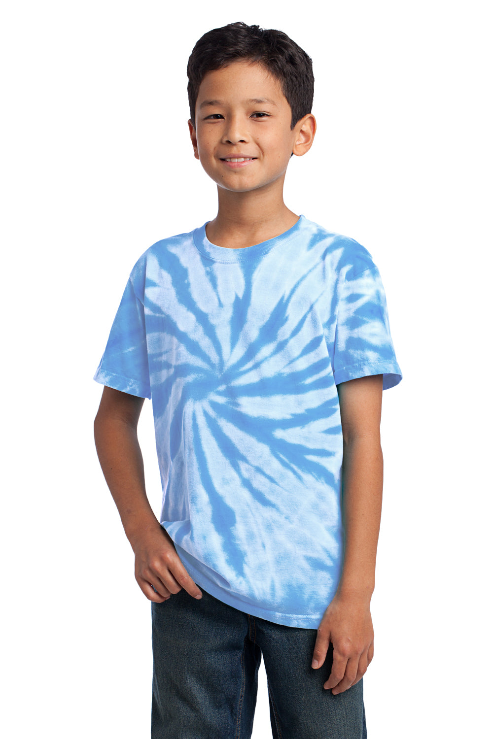 Port & Company PC147Y Youth Tie-Dye Short Sleeve Crewneck T-Shirt Light Blue Front