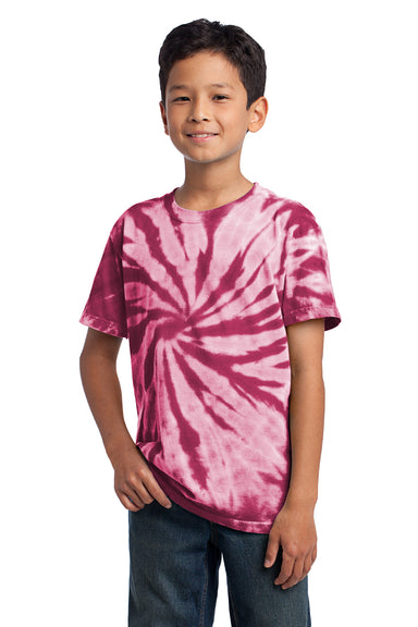 Port & Company PC147Y Youth Tie-Dye Short Sleeve Crewneck T-Shirt Maroon Front