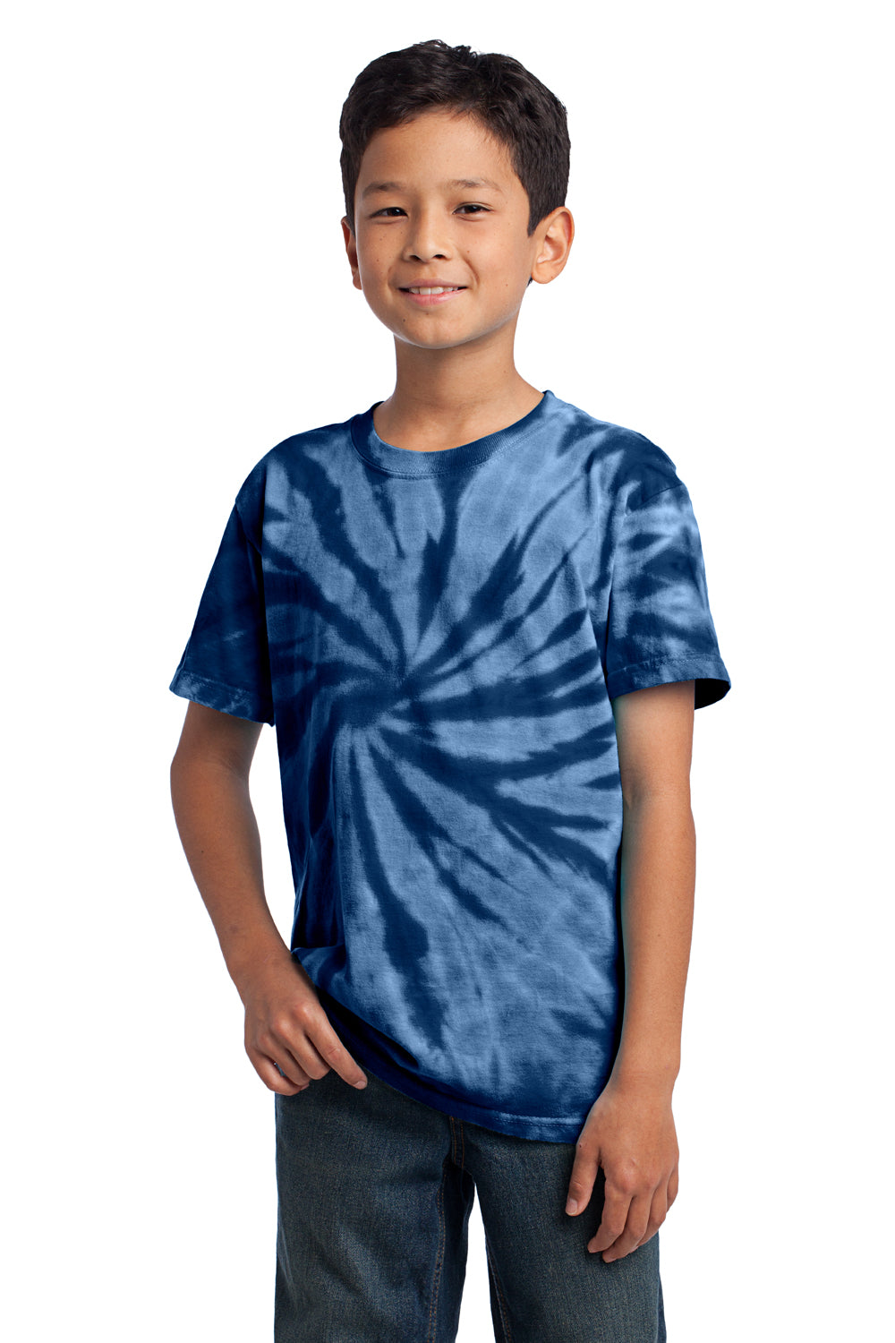 Port & Company PC147Y Youth Tie-Dye Short Sleeve Crewneck T-Shirt Navy Blue Front