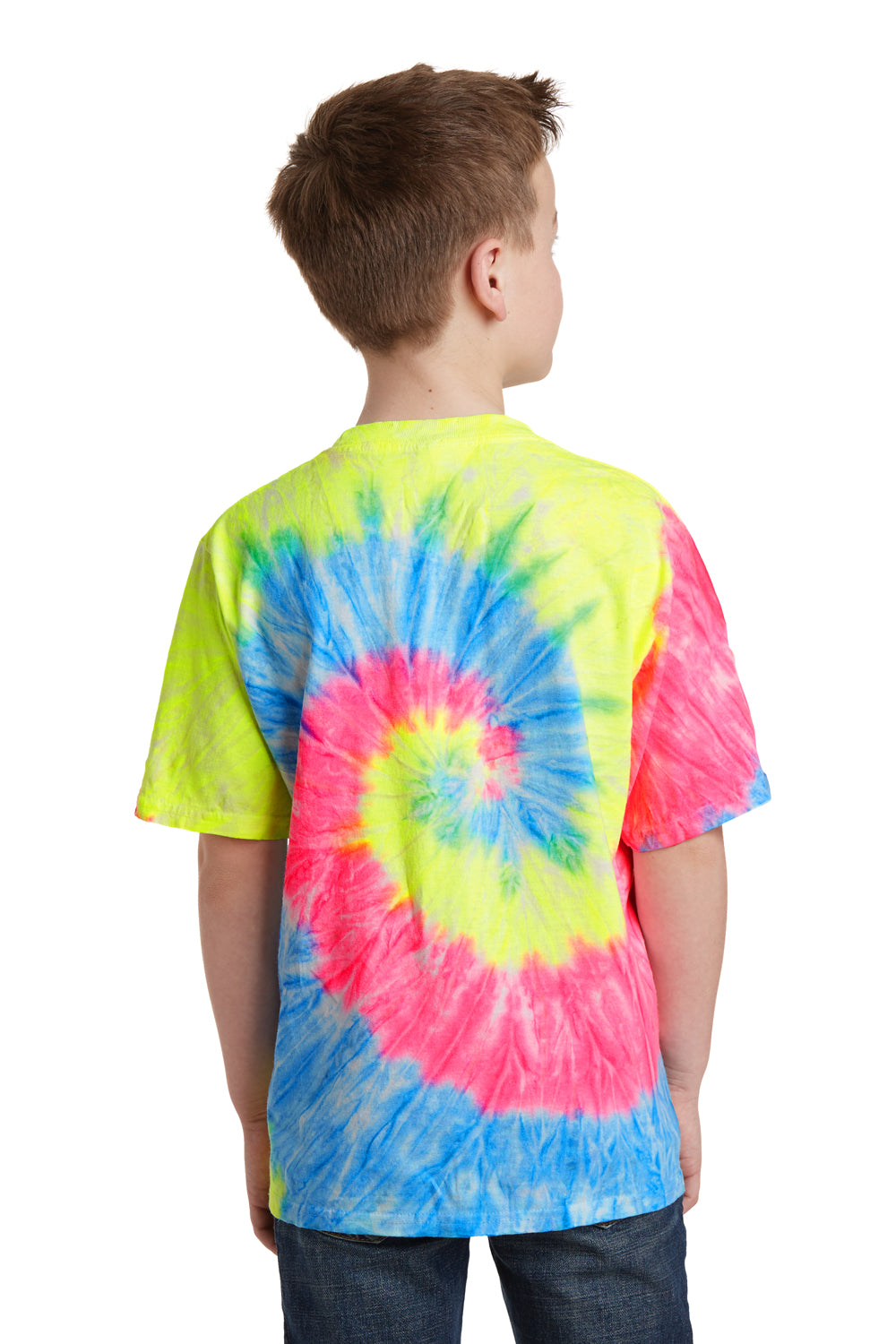 Port & Company PC147Y Youth Tie-Dye Short Sleeve Crewneck T-Shirt Neon Rainbow Back