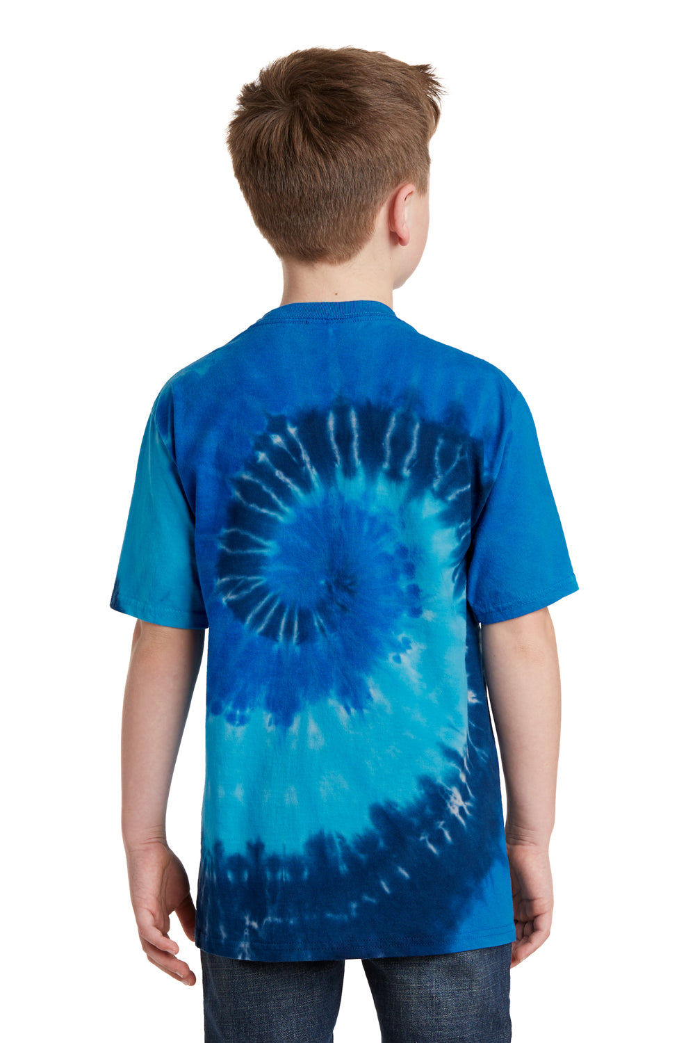 Port & Company PC147Y Youth Tie-Dye Short Sleeve Crewneck T-Shirt Ocean Rainbow Back