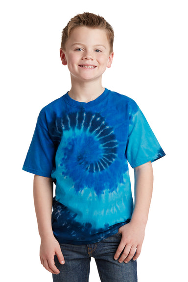 Port & Company PC147Y Youth Tie-Dye Short Sleeve Crewneck T-Shirt Ocean Rainbow Front