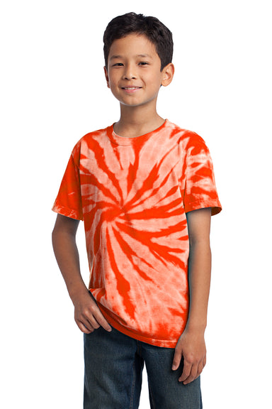 Port & Company PC147Y Youth Tie-Dye Short Sleeve Crewneck T-Shirt Orange Front