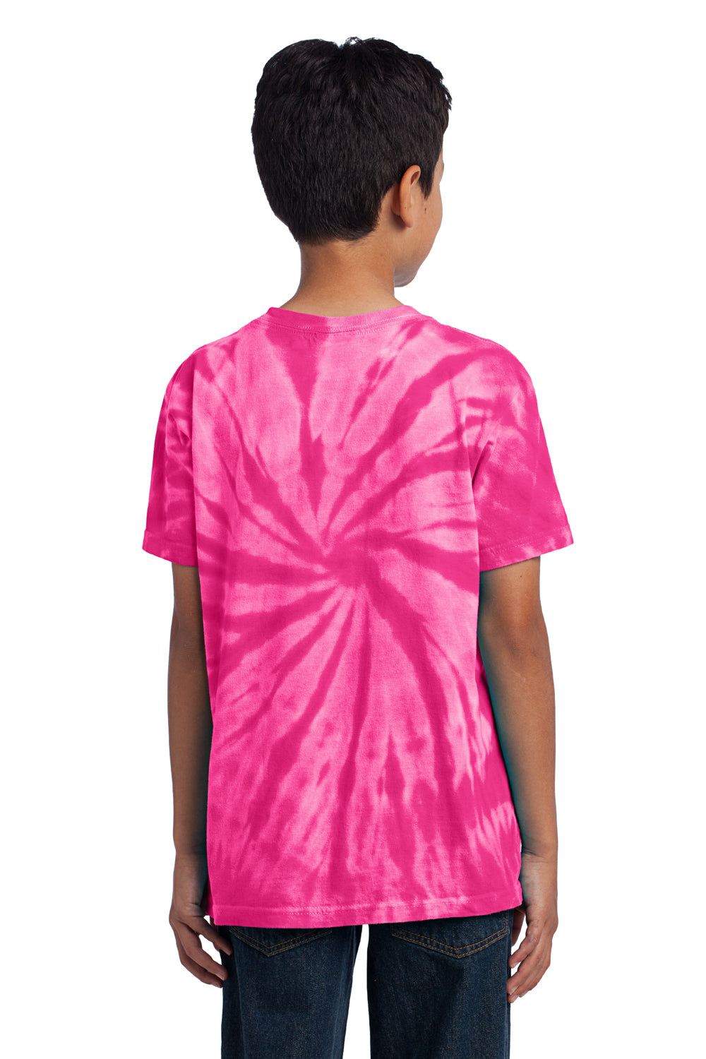 Port & Company PC147Y Youth Tie-Dye Short Sleeve Crewneck T-Shirt Pink Back