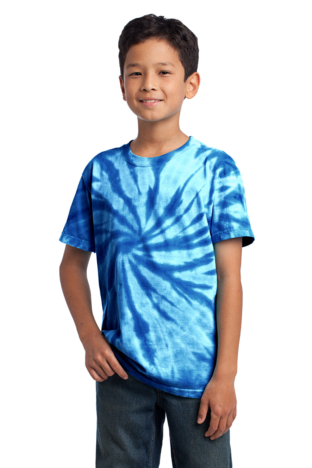 Port & Company PC147Y Youth Tie-Dye Short Sleeve Crewneck T-Shirt Royal Blue Front