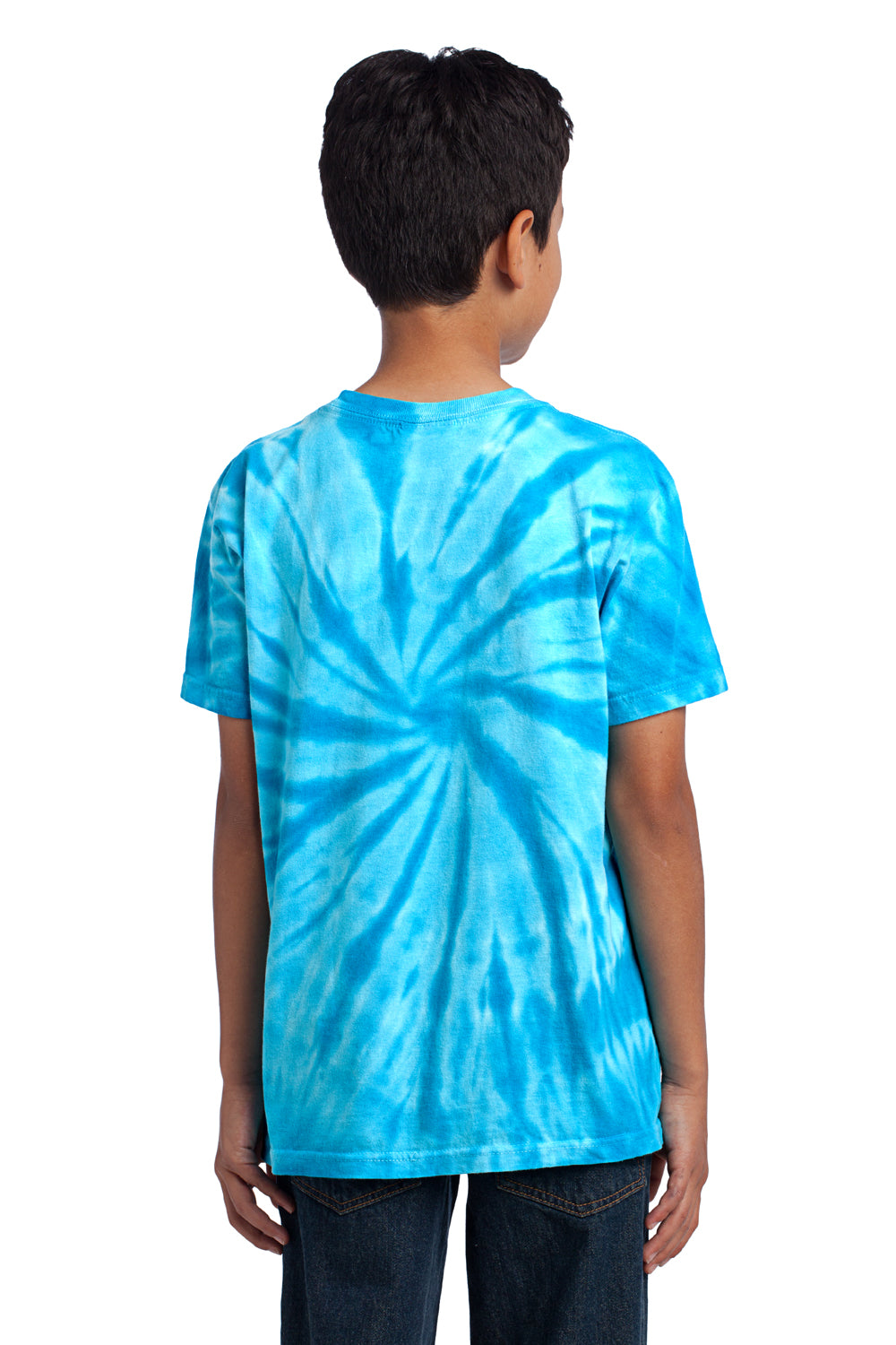 Port & Company PC147Y Youth Tie-Dye Short Sleeve Crewneck T-Shirt Turquoise Blue Back