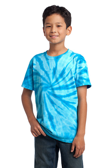 Port & Company PC147Y Youth Tie-Dye Short Sleeve Crewneck T-Shirt Turquoise Blue Front