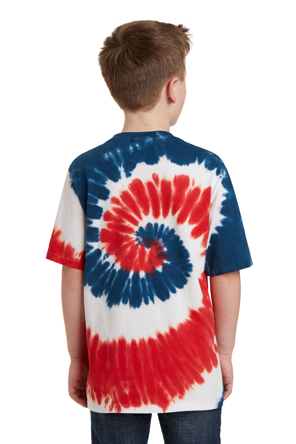 Port & Company PC147Y Youth Tie-Dye Short Sleeve Crewneck T-Shirt USA Rainbow Back