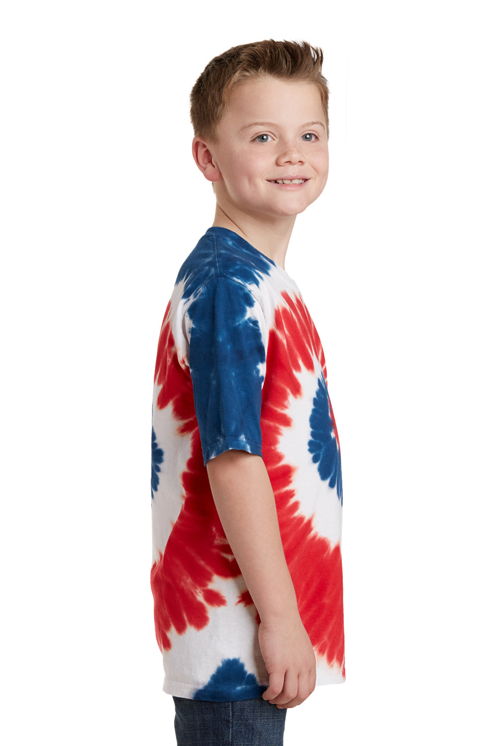 Port & Company PC147Y Youth Tie-Dye Short Sleeve Crewneck T-Shirt USA Rainbow Side
