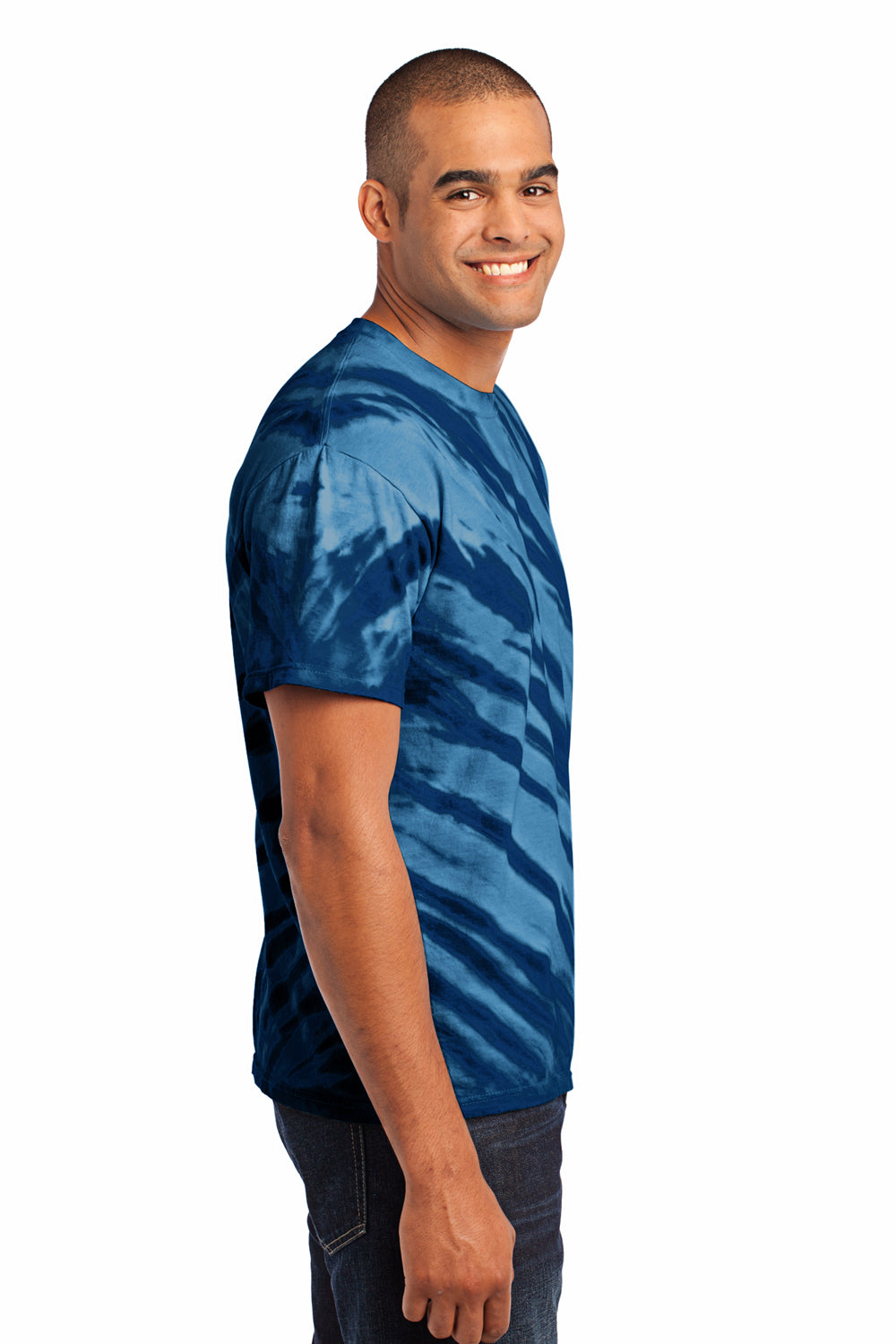 Port & Company PC148 Mens Tie-Dye Short Sleeve Crewneck T-Shirt Navy Blue Side