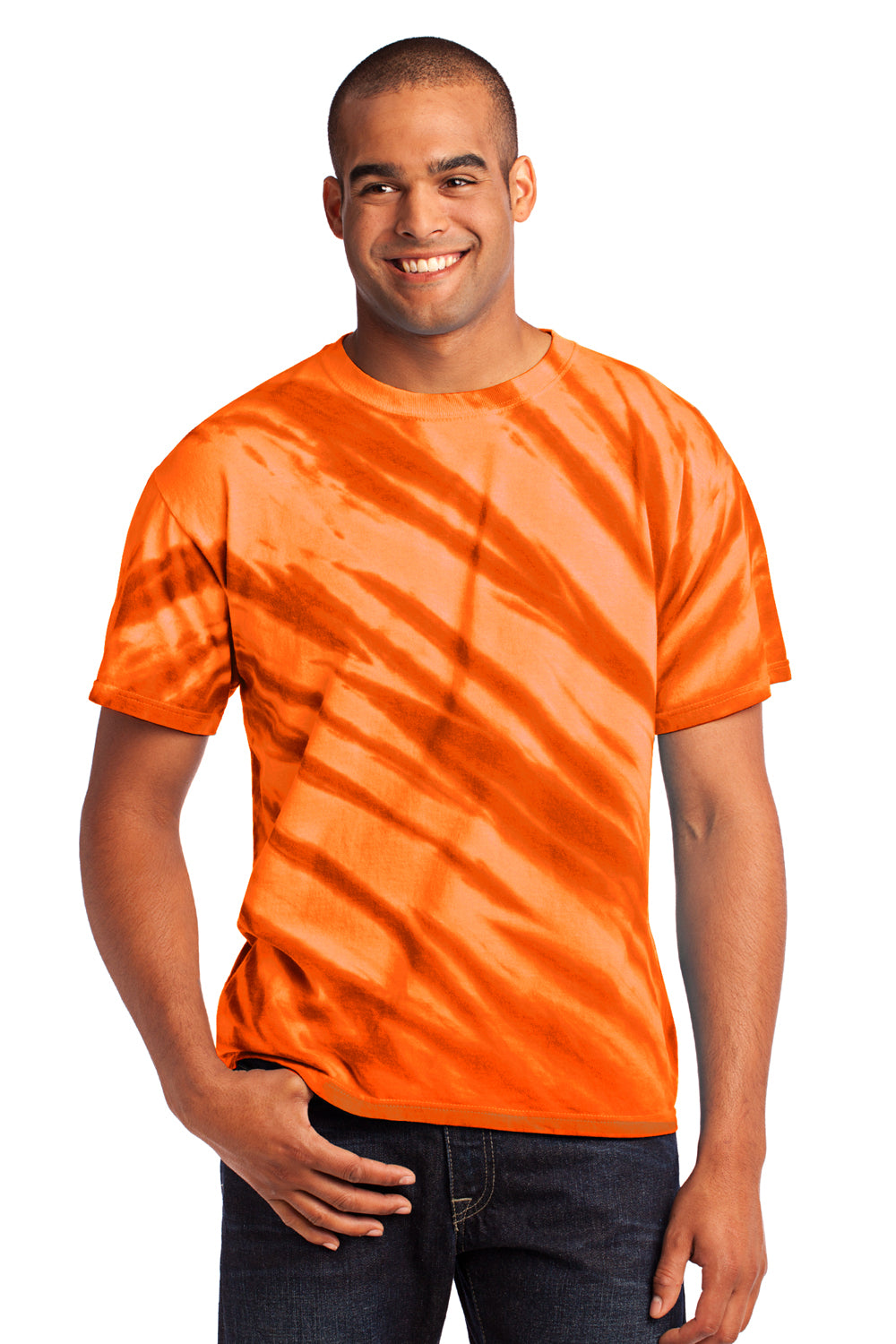 Port & Company PC148 Mens Tie-Dye Short Sleeve Crewneck T-Shirt Orange Front