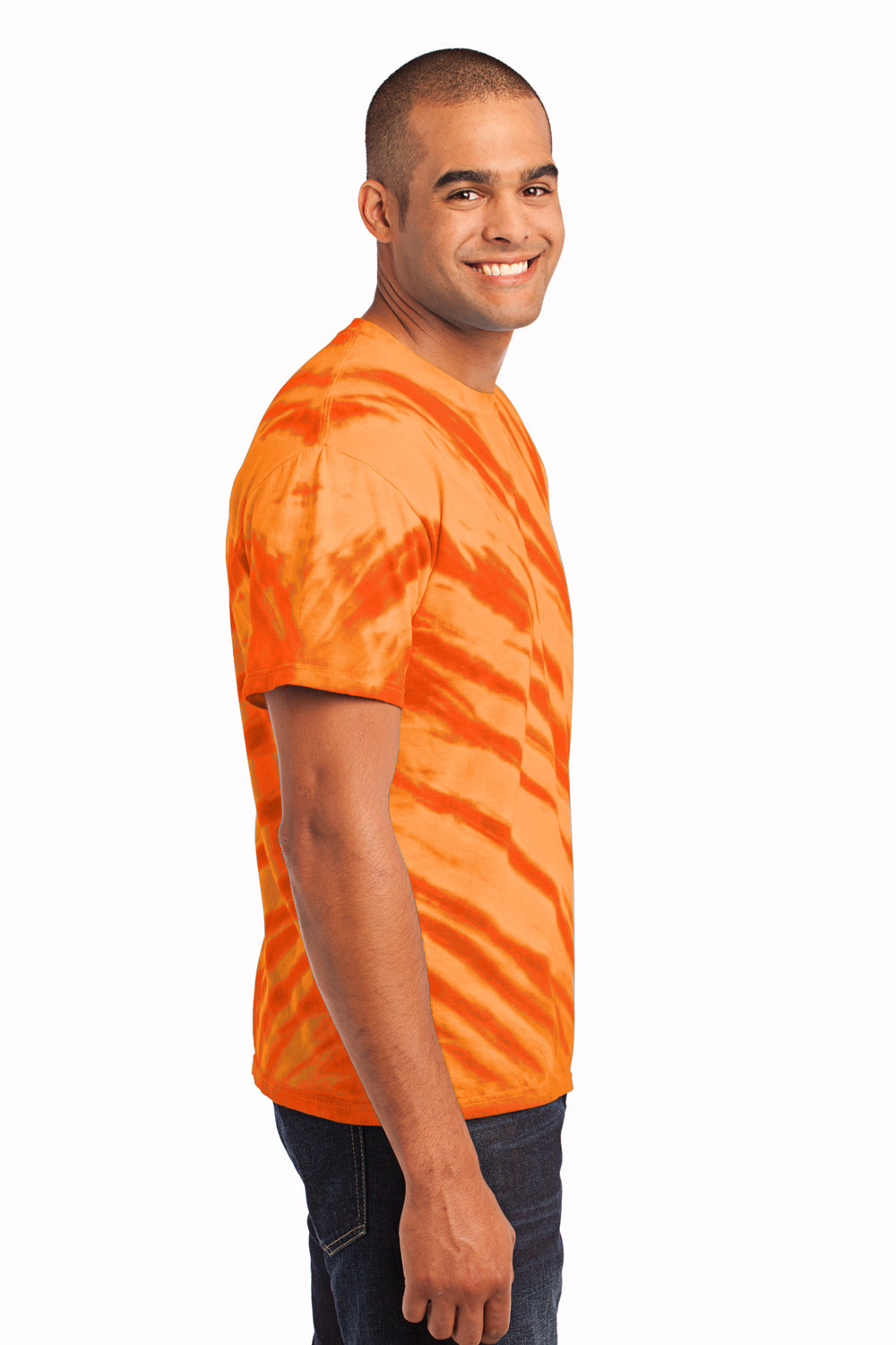 Port & Company PC148 Mens Tie-Dye Short Sleeve Crewneck T-Shirt Orange Side