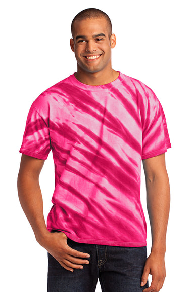 Port & Company PC148 Mens Tie-Dye Short Sleeve Crewneck T-Shirt Pink Front