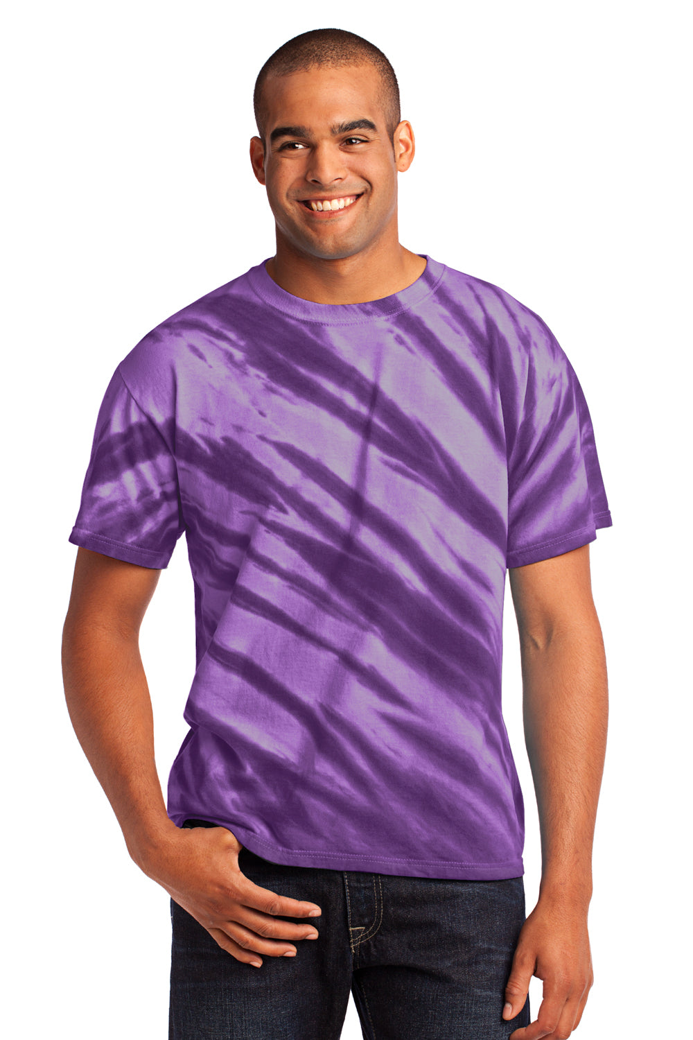 Port & Company PC148 Mens Tie-Dye Short Sleeve Crewneck T-Shirt Purple Front