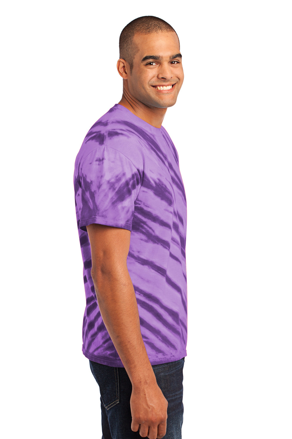 Port & Company PC148 Mens Tie-Dye Short Sleeve Crewneck T-Shirt Purple Side