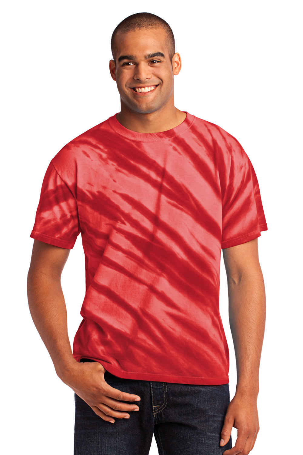 Port & Company PC148 Mens Tie-Dye Short Sleeve Crewneck T-Shirt Red Front