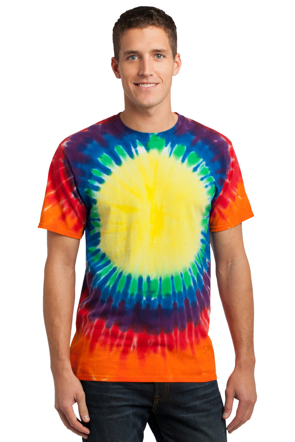 Port & Company PC149 Mens Tie-Dye Short Sleeve Crewneck T-Shirt Rainbow Front