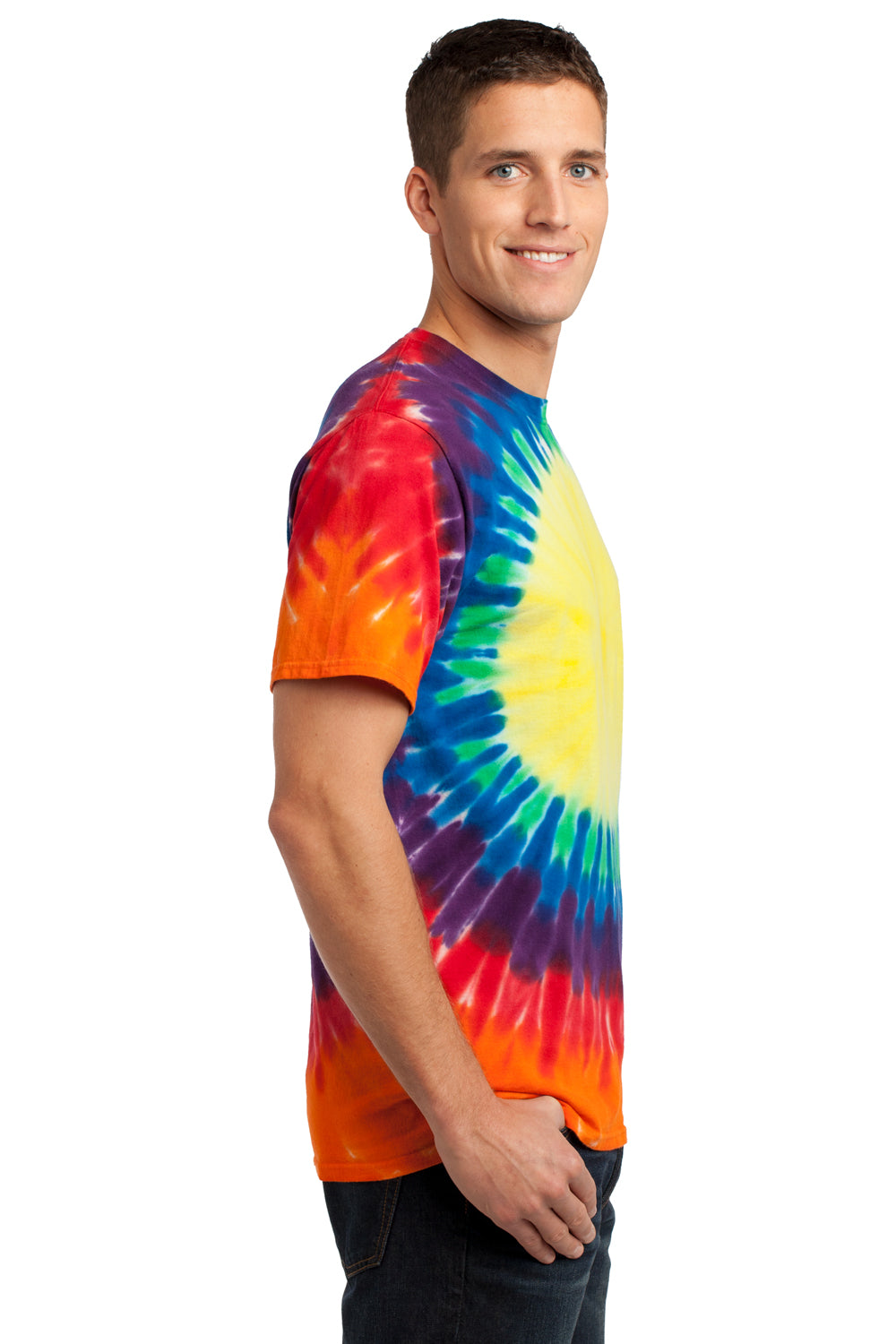 Port & Company PC149 Mens Tie-Dye Short Sleeve Crewneck T-Shirt Rainbow Side