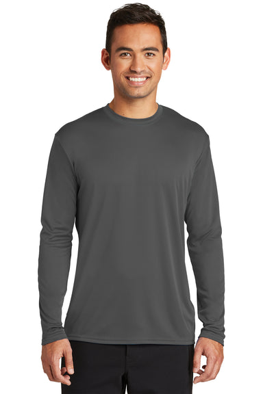 Port & Company PC380LS Mens Dry Zone Performance Moisture Wicking Long Sleeve Crewneck T-Shirt Charcoal Grey Front