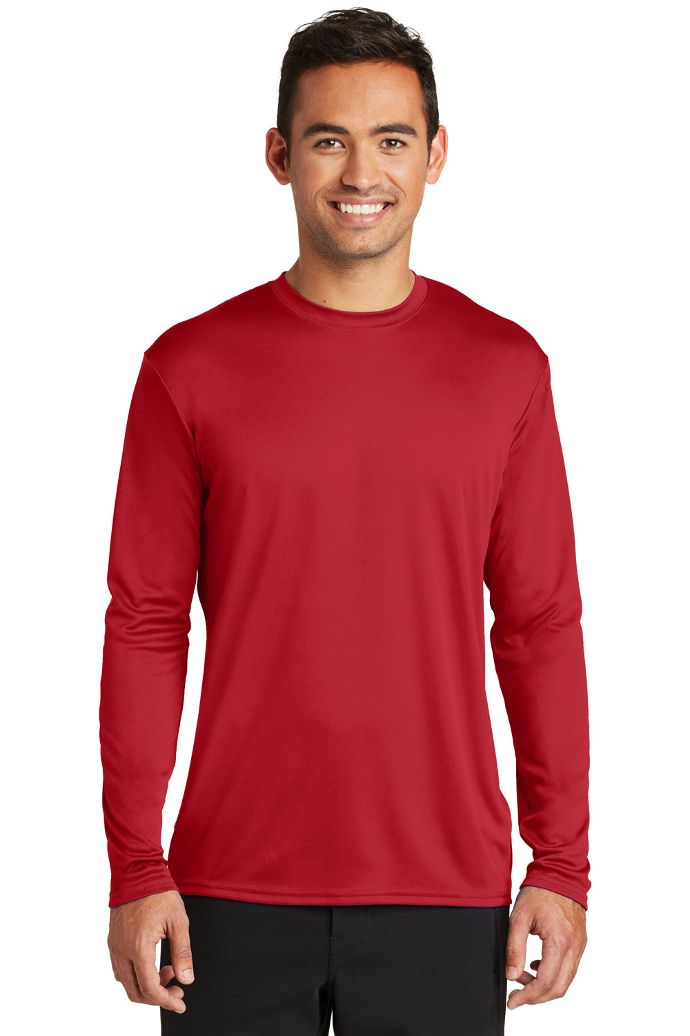 Port & Company PC380LS Mens Dry Zone Performance Moisture Wicking Long Sleeve Crewneck T-Shirt Red Front