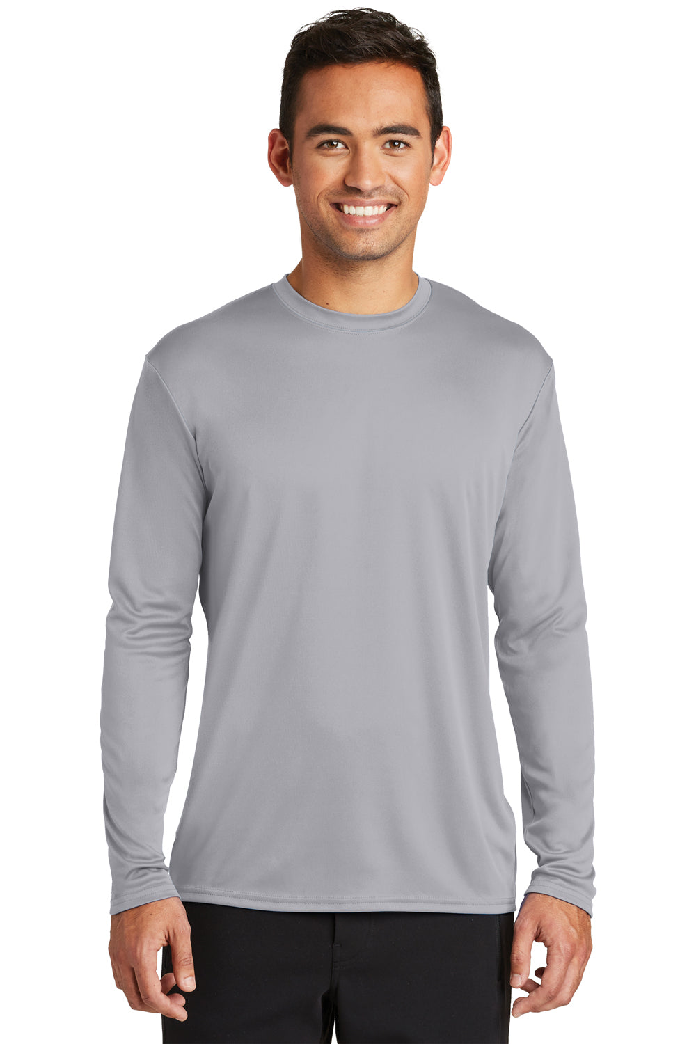 Port & Company PC380LS Mens Dry Zone Performance Moisture Wicking Long Sleeve Crewneck T-Shirt Silver Grey Front