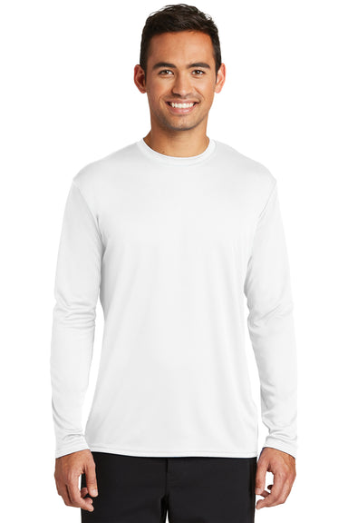 Port & Company PC380LS Mens Dry Zone Performance Moisture Wicking Long Sleeve Crewneck T-Shirt White Front