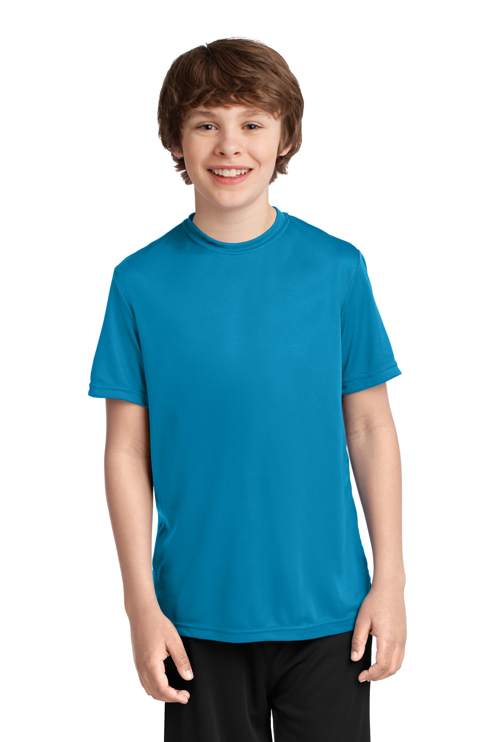 Port & Company PC380Y Youth Dry Zone Performance Moisture Wicking Short Sleeve Crewneck T-Shirt Neon Blue Front