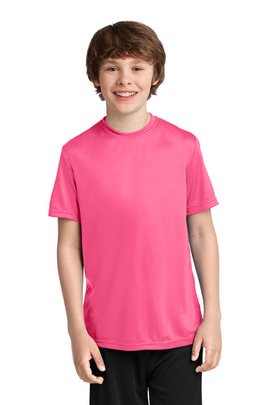Port & Company PC380Y Youth Dry Zone Performance Moisture Wicking Short Sleeve Crewneck T-Shirt Neon Pink Front