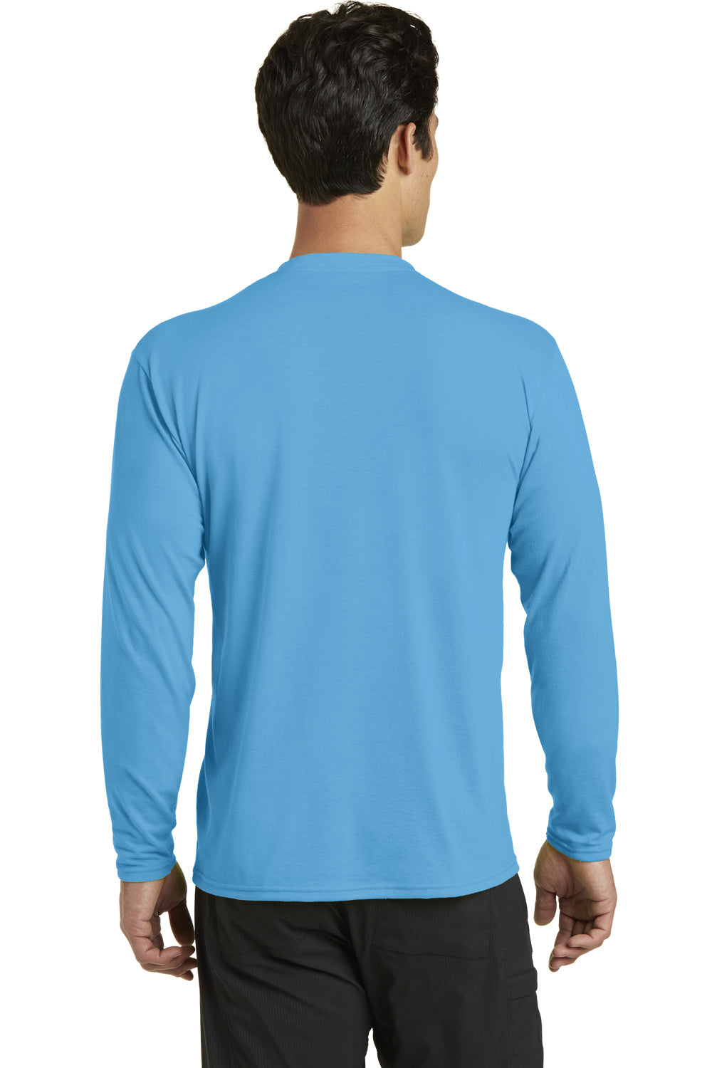 Port & Company PC381LS Mens Dry Zone Performance Moisture Wicking Long Sleeve Crewneck T-Shirt Aqua Blue Back