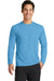 Port & Company PC381LS Mens Dry Zone Performance Moisture Wicking Long Sleeve Crewneck T-Shirt Aqua Blue Front