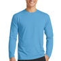 Port & Company Mens Dry Zone Performance Moisture Wicking Long Sleeve Crewneck T-Shirt - Aquatic Blue