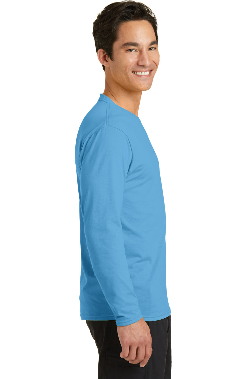 Port & Company PC381LS Mens Dry Zone Performance Moisture Wicking Long Sleeve Crewneck T-Shirt Aqua Blue Side