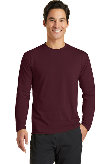 Port & Company PC381LS Mens Dry Zone Performance Moisture Wicking Long Sleeve Crewneck T-Shirt Maroon Front