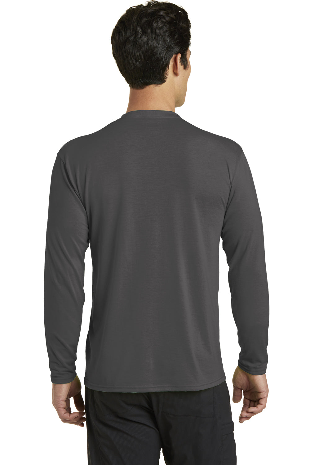 Port & Company PC381LS Mens Dry Zone Performance Moisture Wicking Long Sleeve Crewneck T-Shirt Charcoal Grey Back