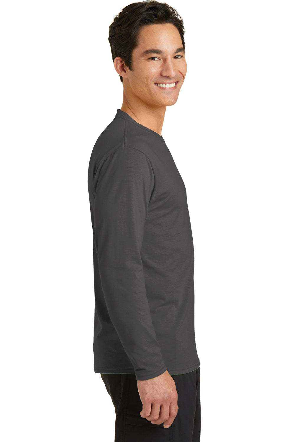 Port & Company PC381LS Mens Dry Zone Performance Moisture Wicking Long Sleeve Crewneck T-Shirt Charcoal Grey Side