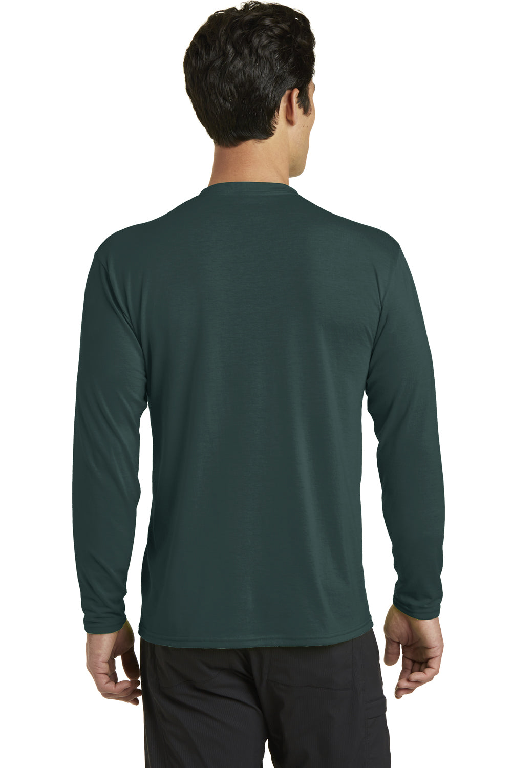 Port & Company PC381LS Mens Dry Zone Performance Moisture Wicking Long Sleeve Crewneck T-Shirt Dark Green Back