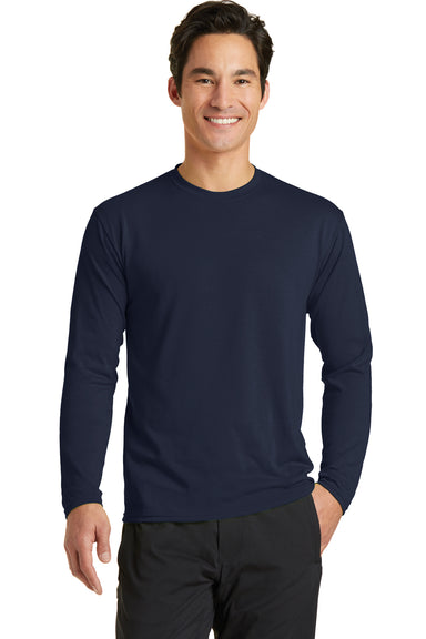 Port & Company PC381LS Mens Dry Zone Performance Moisture Wicking Long Sleeve Crewneck T-Shirt Navy Blue Front