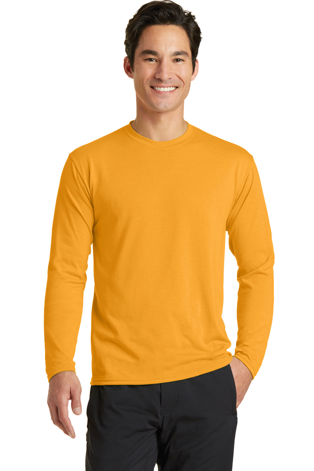 Port & Company PC381LS Mens Dry Zone Performance Moisture Wicking Long Sleeve Crewneck T-Shirt Gold Front
