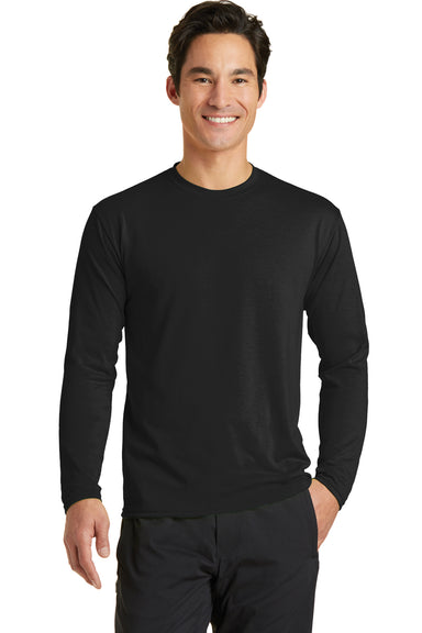 Port & Company PC381LS Mens Dry Zone Performance Moisture Wicking Long Sleeve Crewneck T-Shirt Black Front
