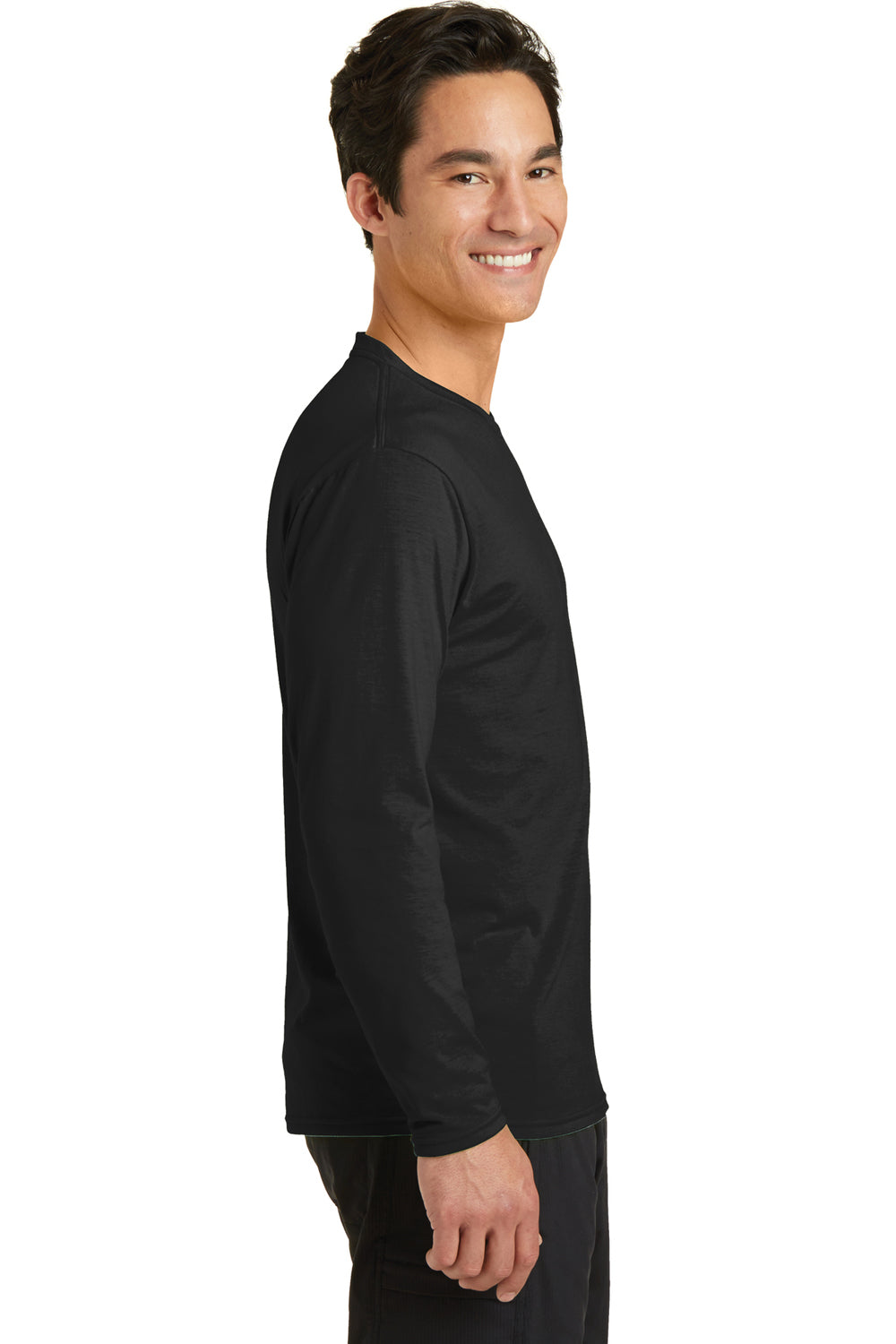 Port & Company PC381LS Mens Dry Zone Performance Moisture Wicking Long Sleeve Crewneck T-Shirt Black Side