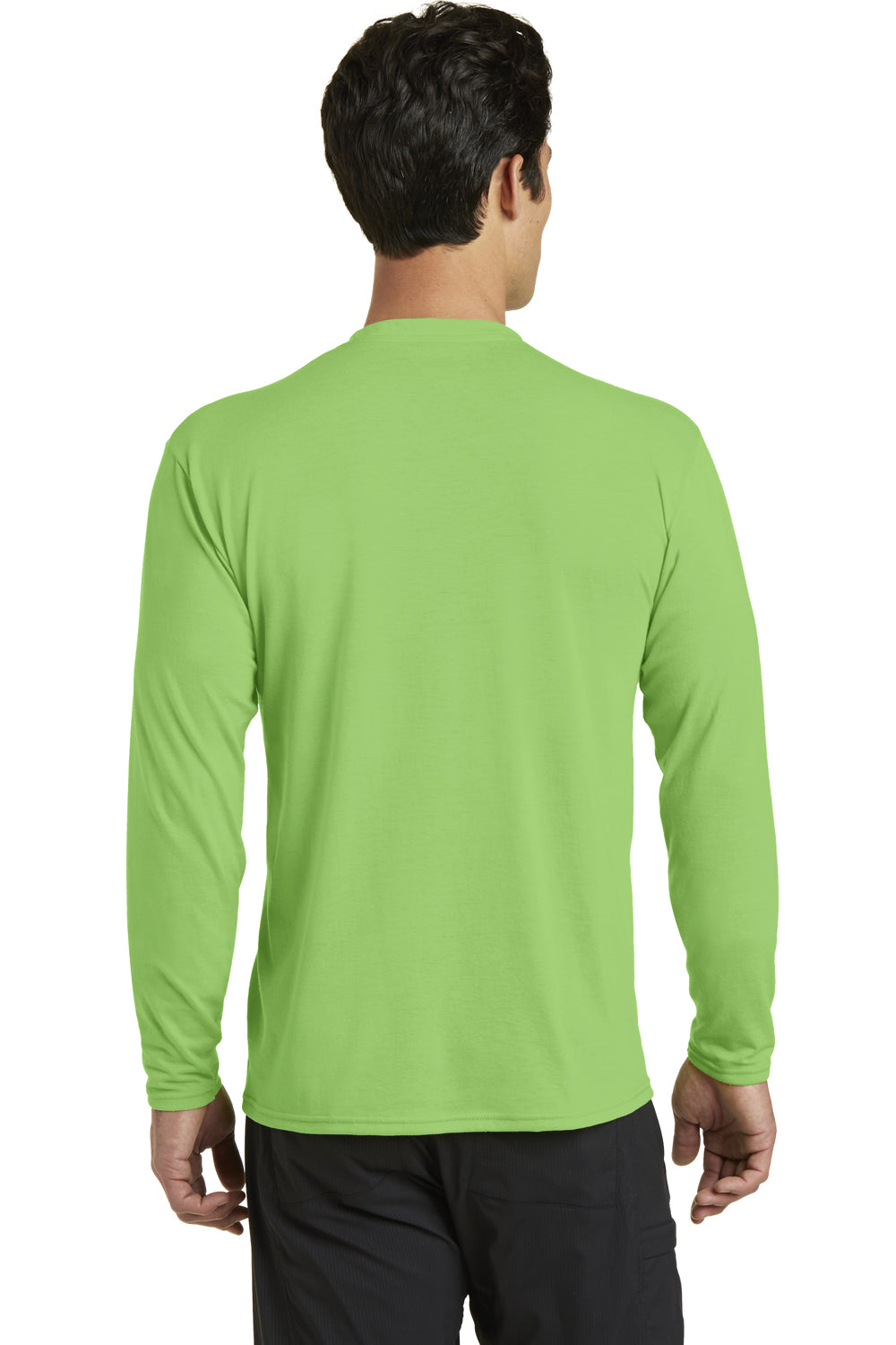 Port & Company PC381LS Mens Dry Zone Performance Moisture Wicking Long Sleeve Crewneck T-Shirt Lime Green Back